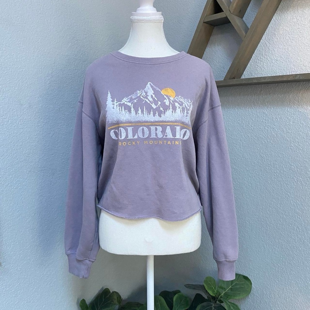 HOLLISTER COLORADO ROCKY MOUNTAIN PURPLE LONG SLEEVE CROP PULLOVER CREWNECK